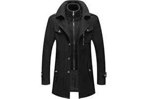 INVACHI Men's Wool Blend Coat Warm Winter Trench Coat with Detachable Soft Scarf Single Breasted Pea Coat