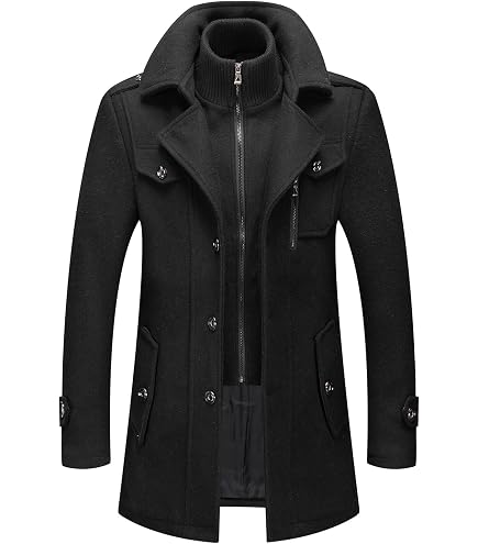 SOMTHRON Men's Woolen Trench Coat Regular Fit Double Breasted Wool