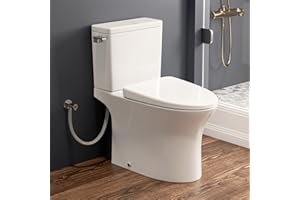 MACERATINGFLO Skirted & Elongated Rear Outlet Toilet with 7" Rough-In, Two Types Extension Pipes Included, Powerful Tornado Flush Rear Discharge Toilet, P-Trap Back Flush Two-Piece Toilet, 16.5" Soft-Close Seat