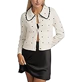 Ardrem Women Polka Dot Ruffle Collar Cardigan Button Down Open Front Sweater Long Sleeve Knit Cropped Cardigan Jackets