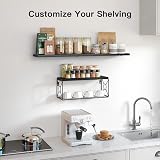 Pipishell Floating Shelves with Wire Storage Basket Black 3+1 Set Paulownia Wood view 4