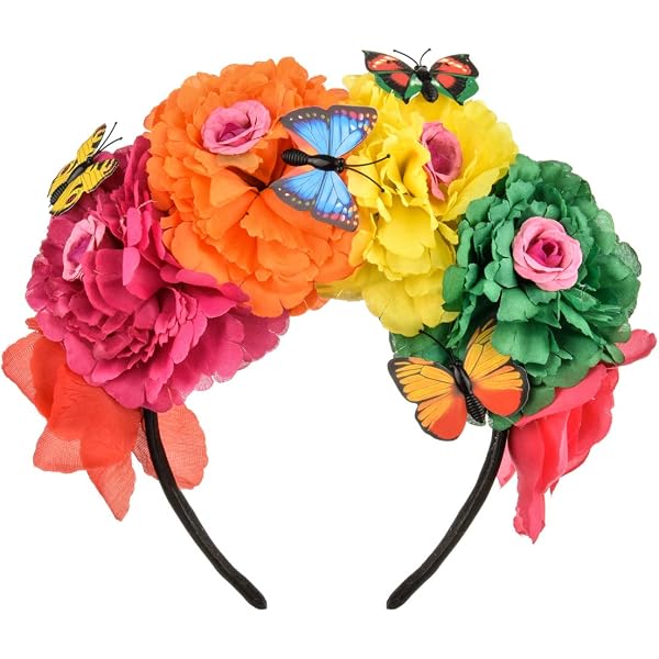 DreamLily Tag Der Toten Stirnband – Blumenkrone Mit Rosen, Mexikanischer Kopfschmuck | Für Kostüm & Party
