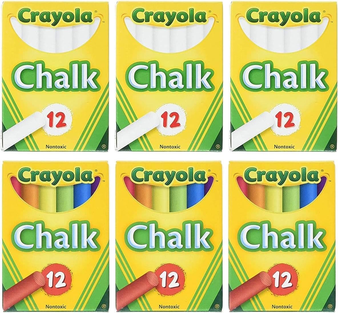 Crayola Non-Toxic White Chalk(12 ct box)and Colored Chalk(12 ct box) Bundle: Toys & Games