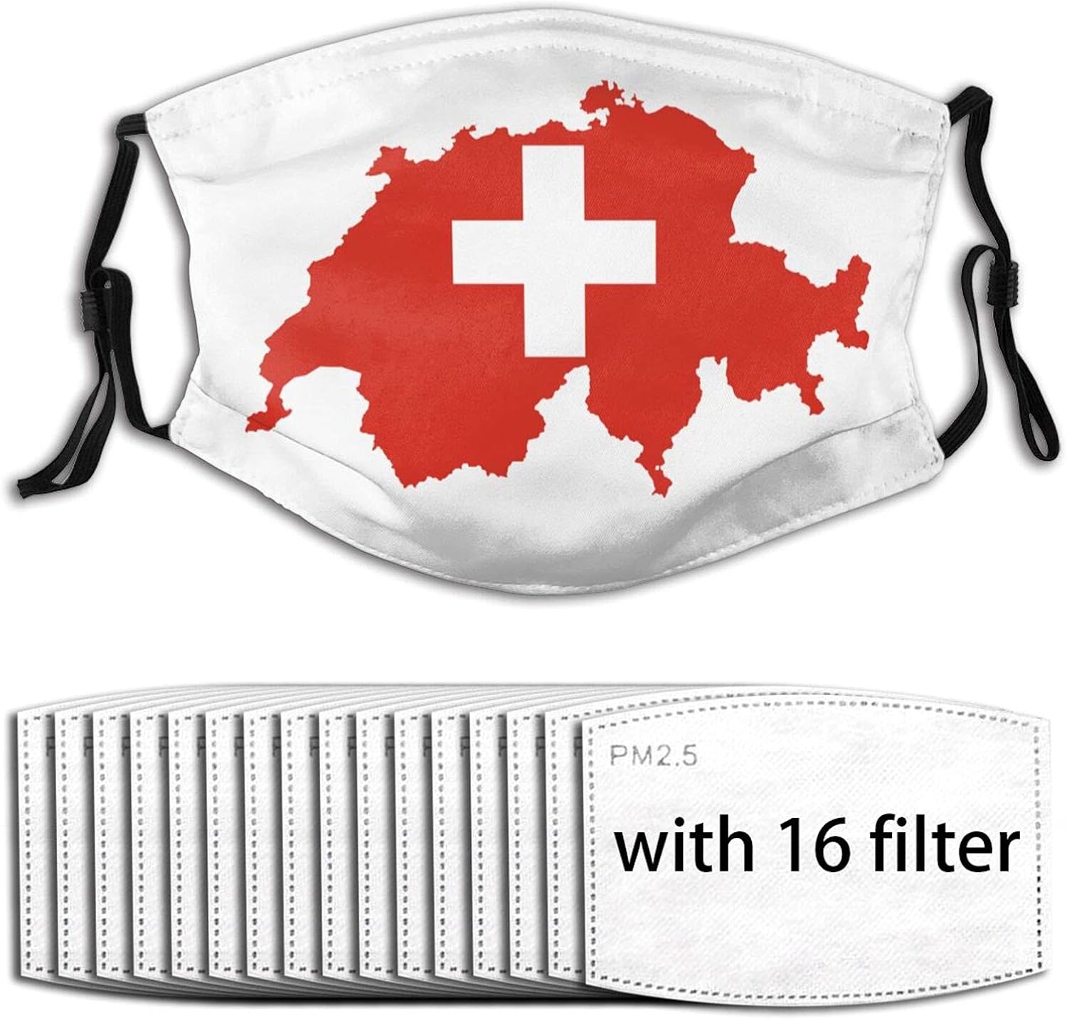 Switzerland Swiss Map Flag Face Mask with Filter Balaclava Reusable