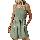 Dokotoo Women's Summer Casual Smocked Rompers Square Neck Sleeveless Loose Shorts Jumpsuits 2026 Beach Vacation Outfits