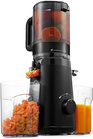 TUUMIIST Entsafter‚ Slow Juicer mit 135MM Extra Großem Einfüllschacht, Entsafter Gemüse und Obst Testsieger anwendbar Ganzes Obst und Gemüse, Leicht zu Reinigen, Hohe Saftausbeute, BPA-Frei, Schwarz