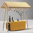 Foldable Food Cart With Awning - Lightweight Wooden Vendor Stall For Markets, 120cm Wide (Yellow)