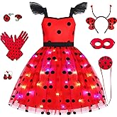 SZ-TONDA Girls Light up Ladybug Costume - Kids LED Princess Dress up Halloween Birthday Party Cosplay Outfit Clothes Apparels