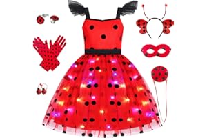 SZ-TONDA Girls Light up Ladybug Costume - Kids LED Princess Dress up Halloween Birthday Party Cosplay Outfit Clothes Apparels