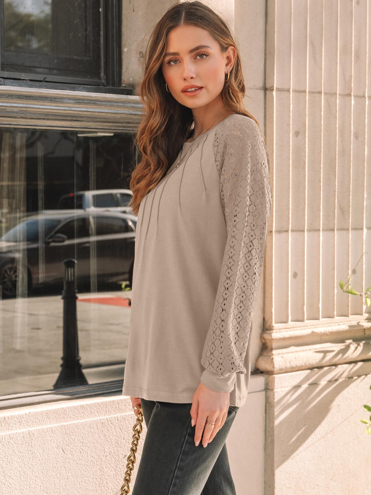 AUTOMET Womens Long Sleeve Shirts Pleated Lace Tops Fall Fashion Outfits Business Casual Blouses