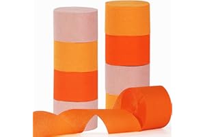 Pink Orange Groovy Party-Decorations Streamers - 8 Rolls Fall Autumn Thanksgiving Harvest Crepe Tissue Paper Streamer,Birthday Baby Bridal Shower Engagement Wedding Garland Decor Panduola
