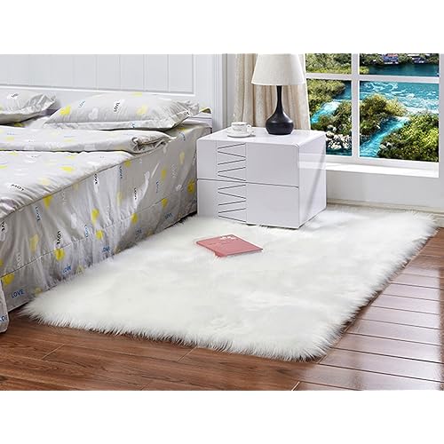 Super Soft Faux Fur Sheepskin Shaggy Area Rugs Children Play Carpet for Living Bedroom 5x8ft,White