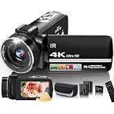4K Video Camera Camcorder 96MP Vlogging Camera for YouTube and Beginners | 3.0" 270&deg; Touch Screen,Night Vision,18x Digital Zoom,Remote Control,32GB Card &amp; 2 Batteries,Creator Combo for Beginners Teens