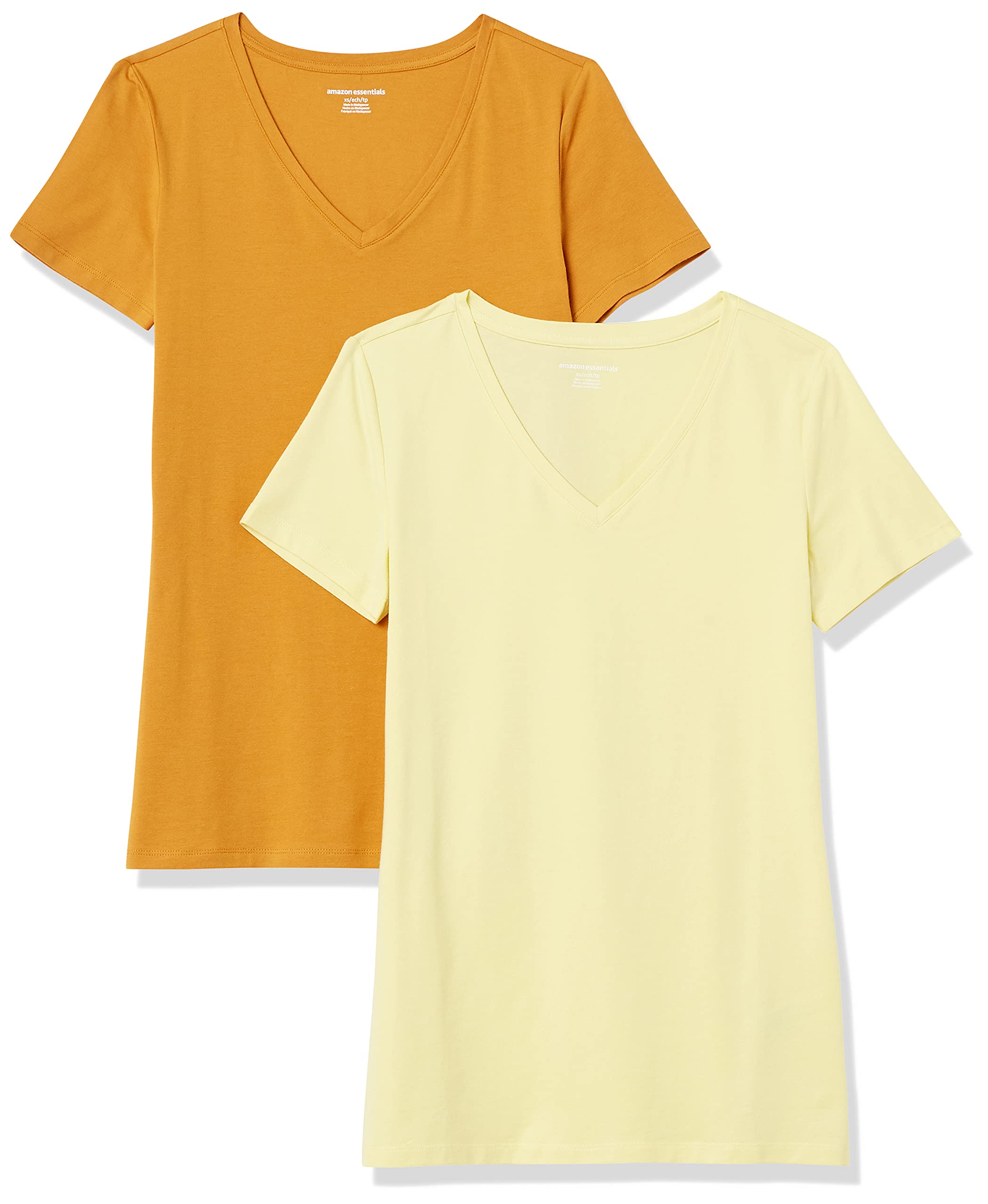 Photo 1 of Amazon Essentials Women's Regular-Fit Short-Sleeve V-Neck T-Shirt, Pack of 1, Light Yellow/Golden Yellow, Large