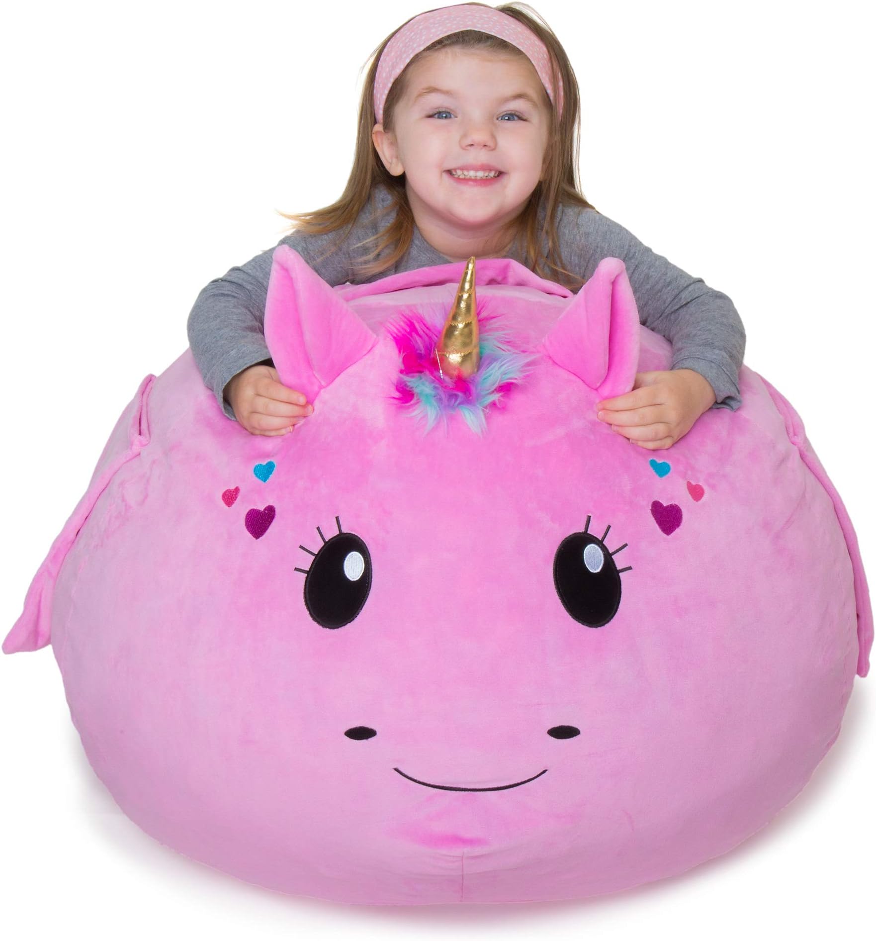Unicorn Bean Bag with Built in Storage - Holds Up to 90 Stuffed Animals (28" Cover Only) - Includes Pockets for Hard Objects - Extra-Soft Material - Organize All Stuffed Animals in Your Child's Room