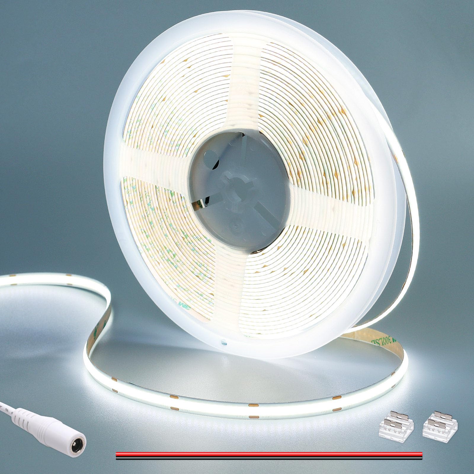 GOMING DC 24V 10M COB LED Strip Light Cool White 6000K 3120LEDs CRI 93+ 6300lm Uniform Glow Flexible Not Waterproof IP20 LED Tape Lights for DIY Bedroom Kitchen Home Decor(No Power Supply)