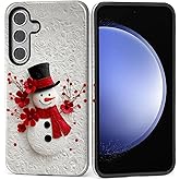 MQJCYB Case for Samsung Galaxy S25, Hybrid Heavy Duty 2 in 1 Full Body Rugged Shockproof Protection Glossy Case for Samsung Galaxy S25 Christmas Snowman White Red