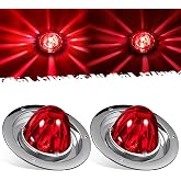 Partsam 2Pcs Red Glass Lens Watermelon Lights Kit LED Stop Turn Tail Lights with Stainless Steel Bezel and Base Replacement for Peterbilt Freightliner Trucks Trailers RVs Motohomes