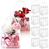 Saintrygo 50 Pcs Clear Gift Bags with Handles PVC Transparent Party Favour Plastic Gift Bags Bulk for Gifts Wedding Birthday New Year Mother's Day Party Favor(5.9 x 6.3 x 2.8 Inches)