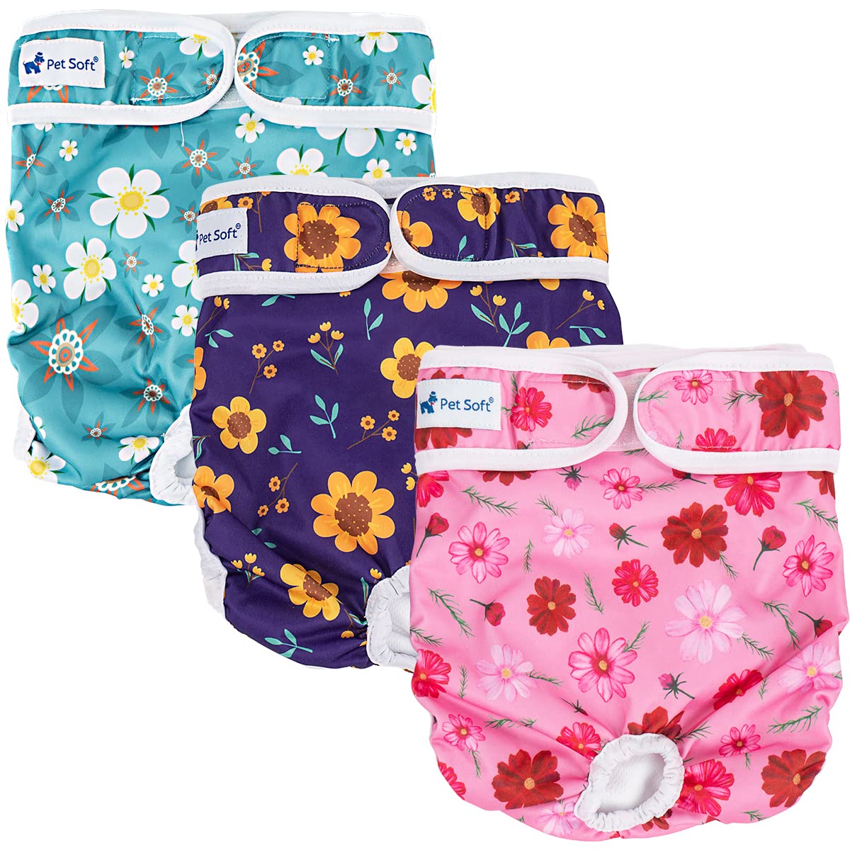 Pet Soft Dog Nappies Female - Washable Female Period Pants for Dogs Pets, Incontinence Reusbale Dog Heat Diapers 3Pack