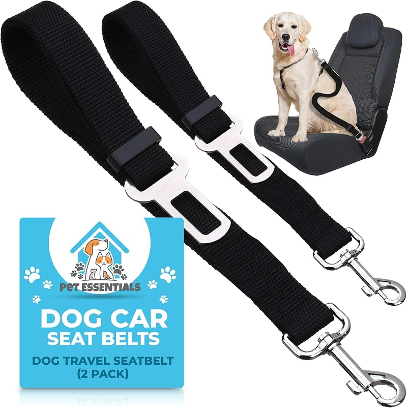 SOL 2 Pack Dog Car Seat Belts 70cm Adjustable Nylon Clip-On UK