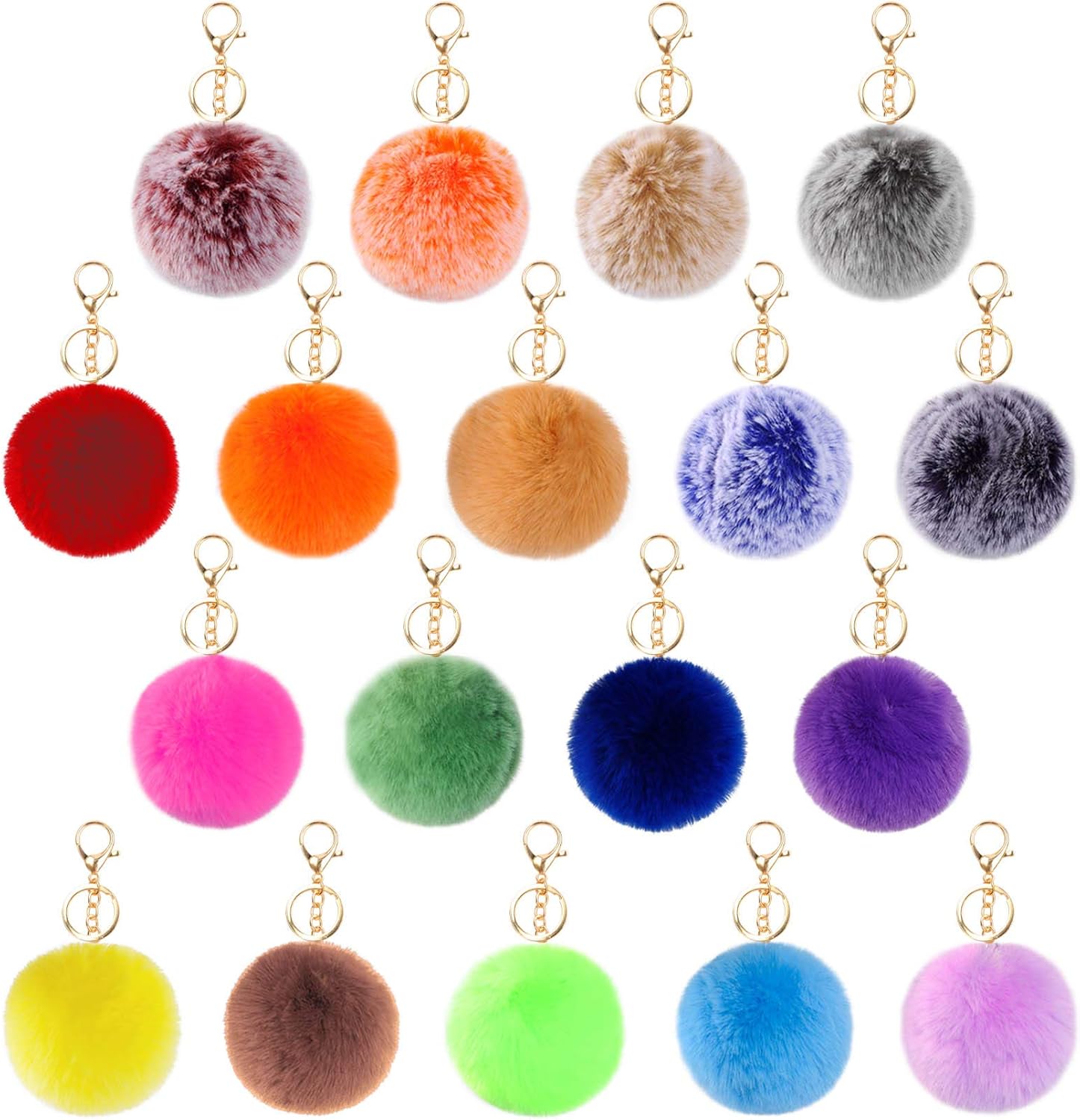 18 Pcs Pom Pom Keychains Fluffy Puff Ball Keychain Faux Rabbit Fur Ball Keychain Bulk for Girls