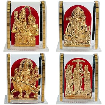 ART N HUB Set of 4 Idol God Shiv Parivar/Maa Durga/Radha Krishna/Ramdarbar(H-24 cm)