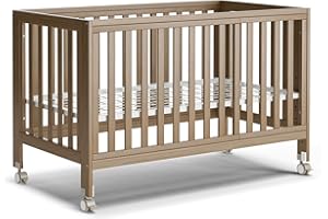 MAMAZING EvoNest Baby Crib, 11 in 1 Convertible Mini Crib with Wheels, 100% New Zealand Wood Growing Bed, 4 Adjustable Mattress Height, Walnut Brown