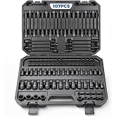 DISEN 107PCS Allen and Torx Bit Socket set | 1/4", 3/8",1/2" S2&amp;CRV Drive Bit Extra Long, Torx, Hex, Ball End, Tamper Proof, SAE &amp; Metric