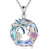 AINFQY Flamingo Necklace for Women 925 Sterling Silver Flamingo Pendant Palm Trees Necklace Crystal Jewelry Gift