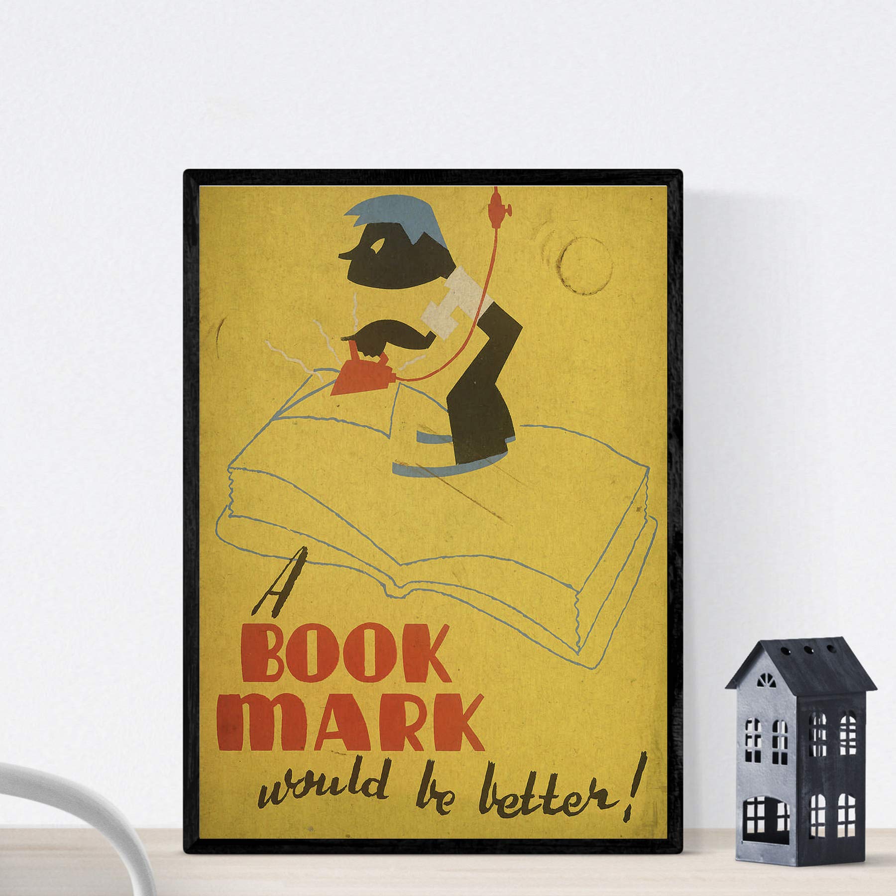 Nacnic Vintage Poster Library poster cares books bookmarks Use. A4 size — image 1
