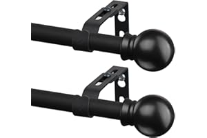 CALCHELE 2 Pack Black Curtain Rods for Windows 28 to 48 inch, 5/8 inch Small Cafe Window Curtain Rods, Short Drapery Rod for Bedroom Kitchen (Size：30-50 Inch, Matte Black)