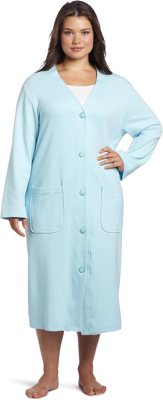 Casual Moments Women's Size 44" Button Front Robe Plus at Amazon Women