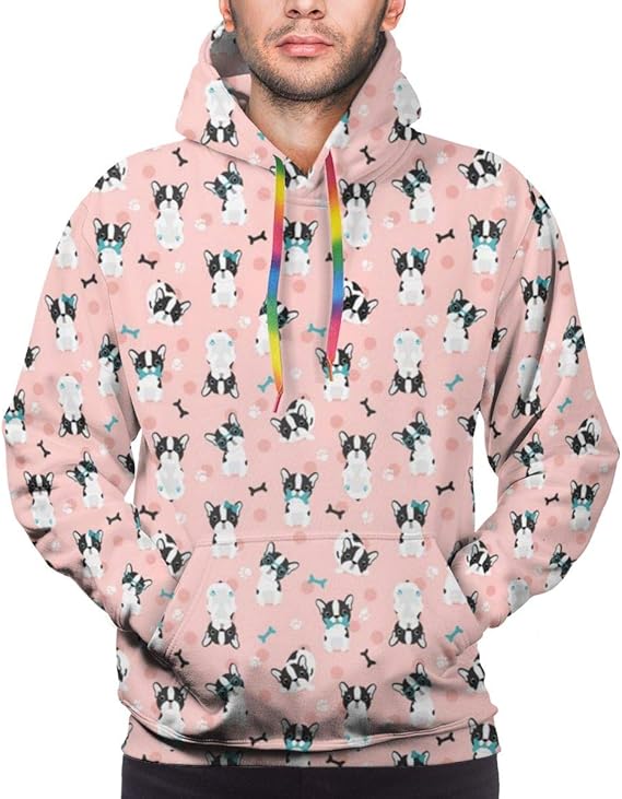 Amazon Co Jp パーカー フード付き ボストンテリアピンク 柔らか トップス スポーツ おおきい 秋服 冬服 メンズ ファッション スウェットシャツ 長袖 人気 カジュアル おしゃれ プリント ポケット付き 服 ファッション小物