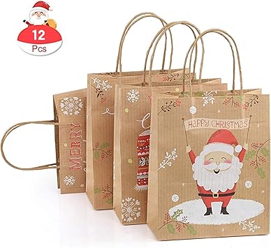 Sacchetti Per Regali Di Natale.Gwhole 12 Pezzi Natale Sacchetti Di Carta Kraft Regalo Sacchetti Di Natale Con Maniglia Per Regali Alimenti Dolci Caramella Matrimonio Battesimo Compleanno Amazon It Giochi E Giocattoli