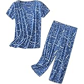 PNAEONG Women’s Pajama Set - Sleepwear Tops with Capri Pants Casual and Fun Prints Pajama Sets SY215-Purple-XL