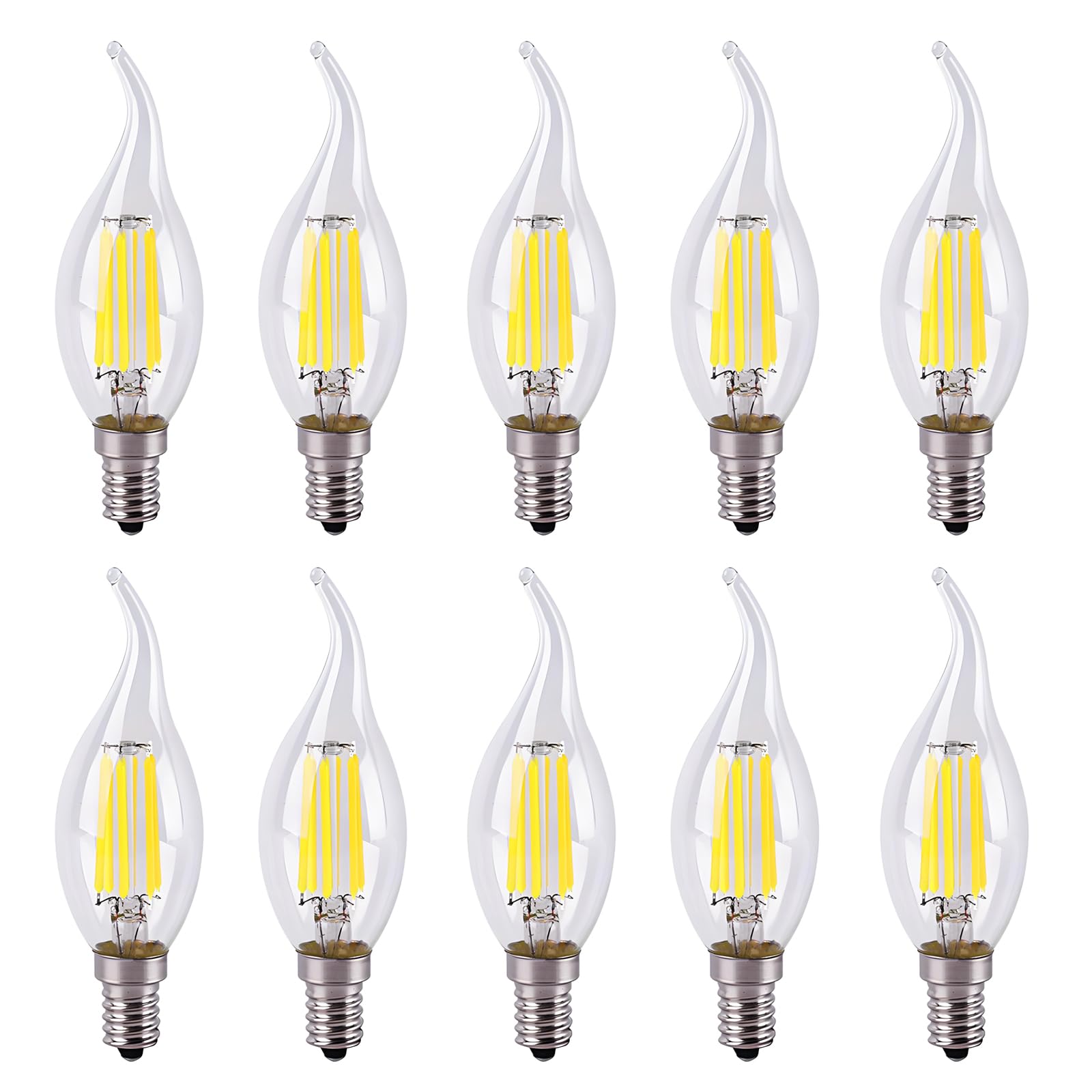 HUAMu E14 LED Candle Bulbs, 6W LED Candelabra Light Bulbs 60 Watt Equivalent, 600lm, Cool White 6500K, Small Edison Screw, Dimmable, Pack of 10