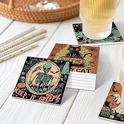 Halloween Drink Absorbent Coasters with Holder Set