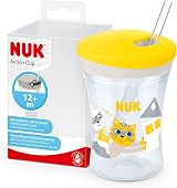 NUK Action Cup Toddler Cup 12+ Months Twist Close Leak-Proof 230ml Yellow Cat view 1