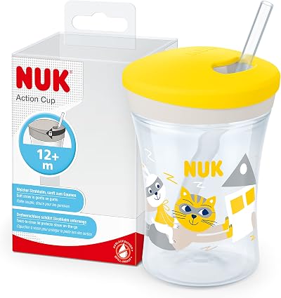 NUK Action Cup Toddler Cup 12+ Months Twist Close Leak-Proof 230ml Yellow Cat