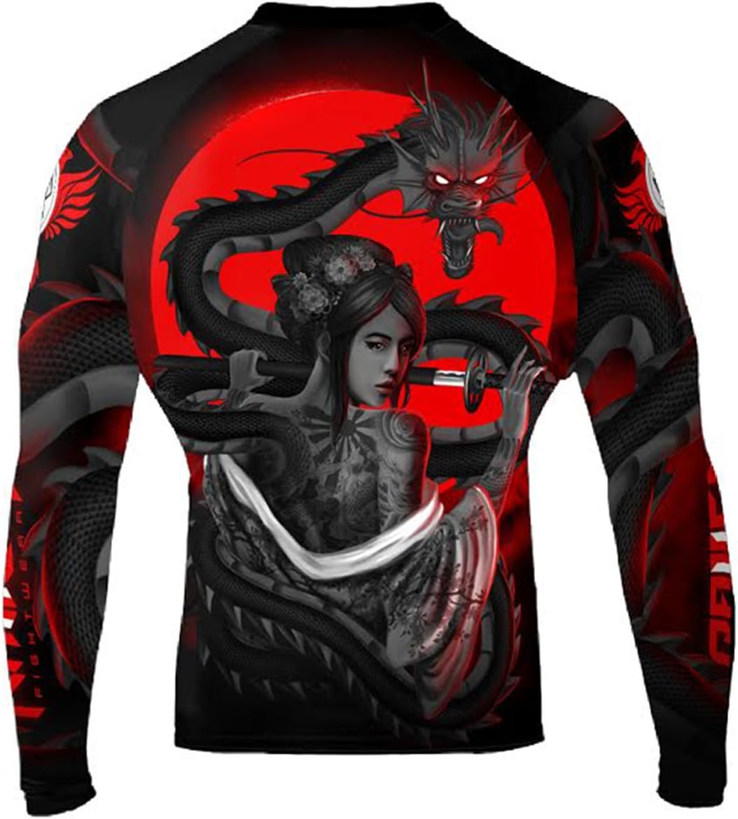 Raven Fightwear Men's The Illustrated Geisha MMA BJJ Rash Guard Black