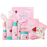 QUIYUM Watermelon Skin Care Kit for Teens Girl, 7 Daily Routine Beauty Skincare- Gift Set with Cleanser, Toner, Eye Cream, Moisturizer, Serum, Facial Mask, Soap, Hydrate, Oil control, Glow, Smooth