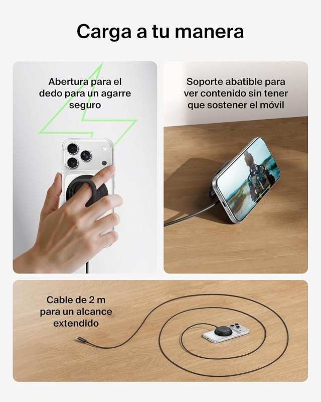 UltraCharge Cargador Inalámbrico Magnético Qi2 25W, Carga Rápida, Compatible con MagSafe, Refrigeración Pasiva y Soporte, iPhone 17 Series, Pixelsnap y AirPods Pro - Negro