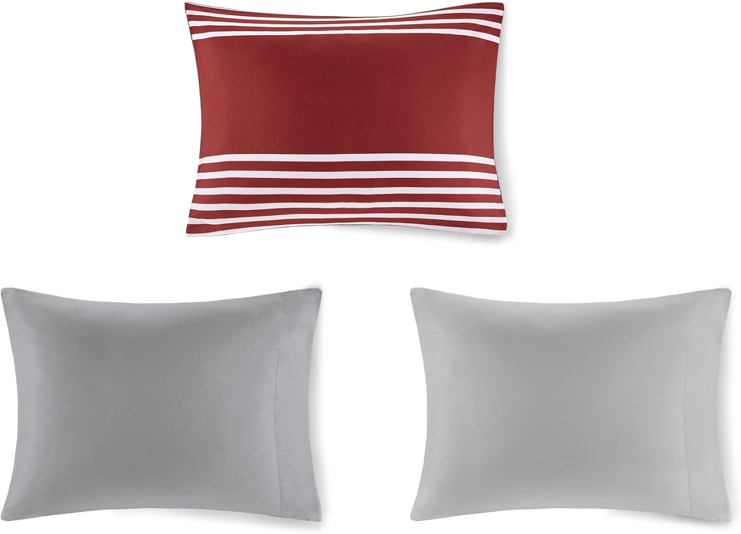 Comfort Spaces Colin 9 Piece Comforter Set All Season Microfiber Stripe Printed Bedding and Sheet with Two Side Pockets, Full, Red/Grey: Home & Kitchen