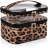 imerelez Double-layer Cosmetic Bag Makeup Bag Travel Makeup Bag Makeup Bags for Women Cosmetics Cases Portable Waterproof Foldable (Leopard)