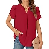 TAOHUADAO Womens Dressy Chiffon Blouses Summer Casual T-Shirts Petal Short Sleeve V Neck Tunic Tops for Leggings