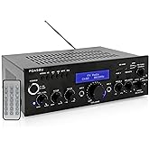 200 Watt Audio Stereo Receiver - Wireless Bluetooth Home Power Amplifier Home Entertainment System w/ AUX IN, USB Port, DVD CD Player, AM FM Radio, 2 Karaoke Microphone Input, Remote - Pyle PDA5BU.0