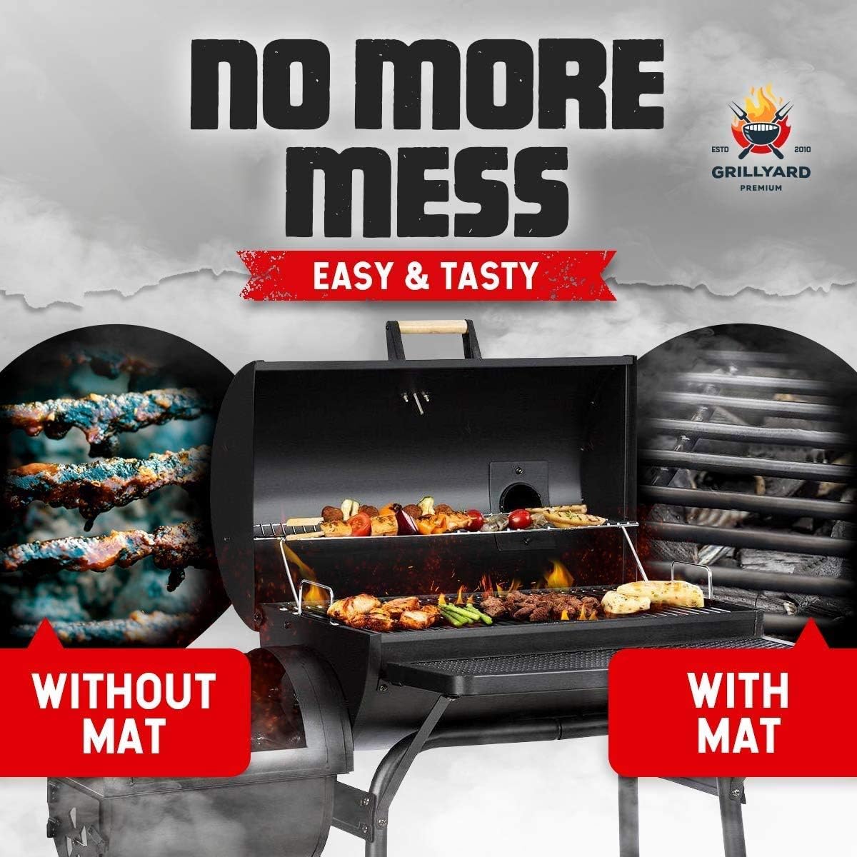 GRILLYARD Grill Mat Set of 6 – Non-Stick, Reusable BBQ Grill Mats for Gas, Charcoal, Electric Grill – Temperature Resistant – Heavy Duty Design – Easy to Clean (Black): Garden & Outdoor