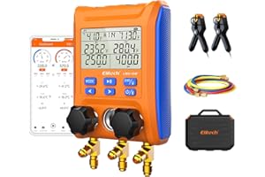 Elitech Wireless Digital Manifold Gauge Set Data Logging Refrigerant HVAC Gauges with Hoses, Temperature Clamps, LMG-10W