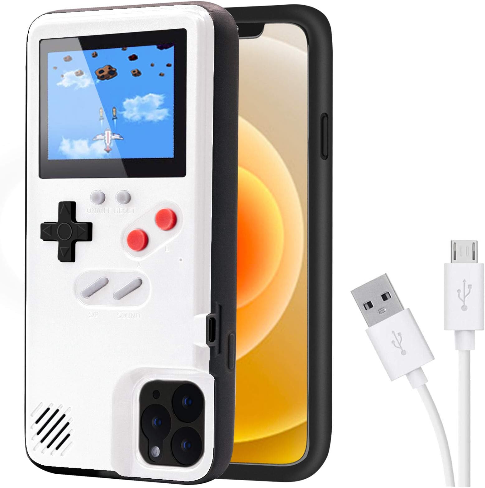 Game Case for iPhone, Retro Protective Case with Own Power Supply, 36 Small Games, Colour Display, Video Game Case for iPhone XR (White)